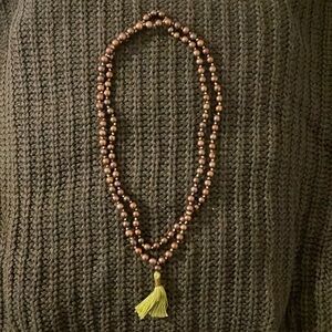 Long Pearl Necklace in Brown with Tassels